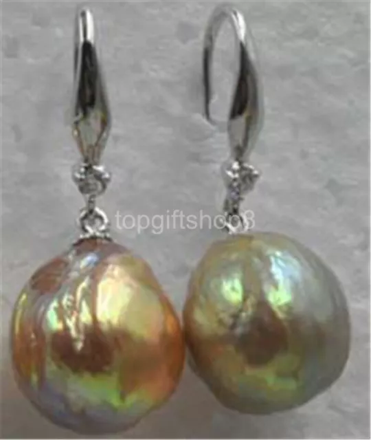 Natural purple gold 11-14mm Baroque Freshwater Pearl Drop Earrings 925 Silver