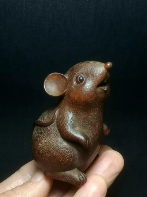 Japanese boxwood hand carved vivid mouse Figure statue netsuke collectable gift