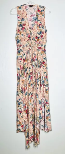 Tolani Women's Floral Printed V-Neck Smocked Waist Sleeveless Maxi Dress Size L