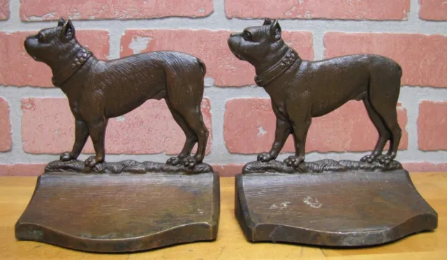 B&H BRADLEY HUBBARD BULLDOG Boston Terrier Dog Antique Bookends Art Statues