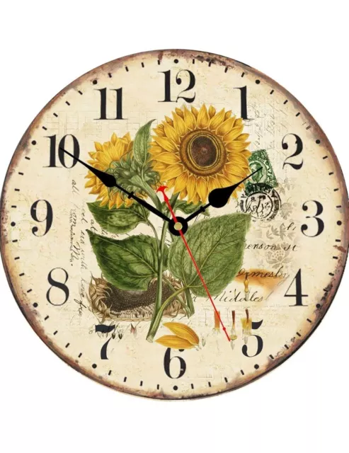 14 Inch Beautiful Sunflower Wall Clock, Vintage Country