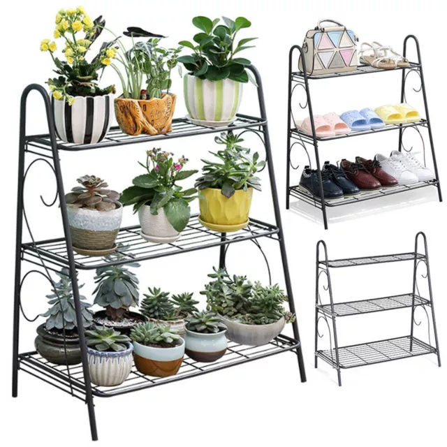 3 Tier Metal Plant Stand Garden Flower Pot Shelf Ladder Shaped Display Rack