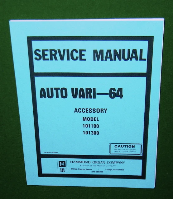 HAMMOND ORGAN AUTO VARI64 SERVICE MANUAL Diagrams Tests for Model