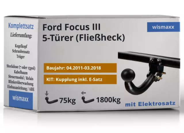ANHÄNGERKUPPLUNG für Ford Focus III 11-18 starr BRINK +7pol E-Satz JAEGER