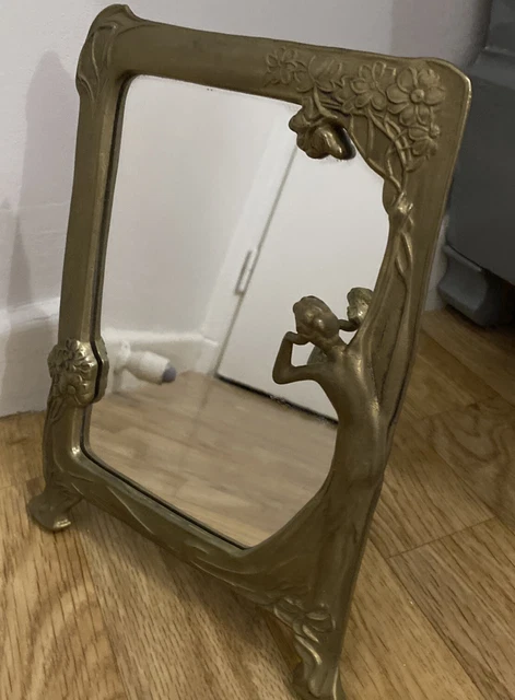 Ancien miroir de coiffeuse pivotant sur pied en bronze massif style Louis XVI