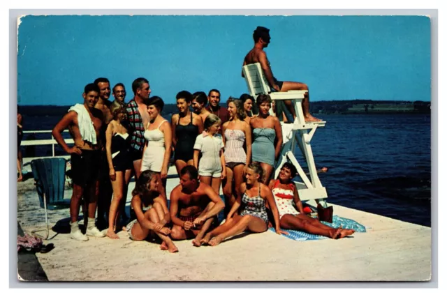 Chautauqua NY New York College Club Beach Swimming Chrome Postcard