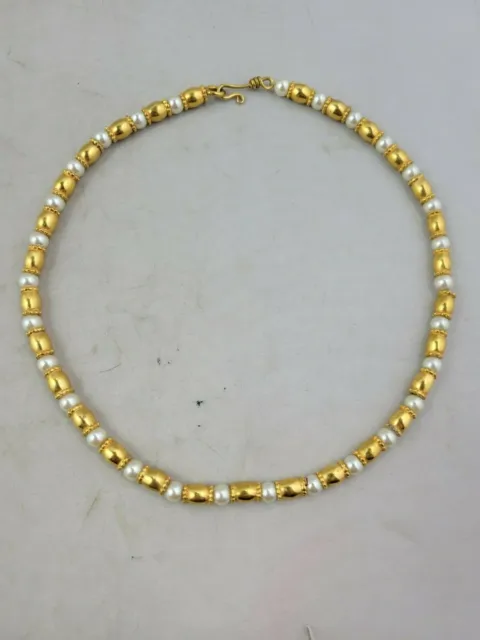 Vintage Metropolitan Museum MMA Faux Pearl Gold Tone 16" Necklace - WAG