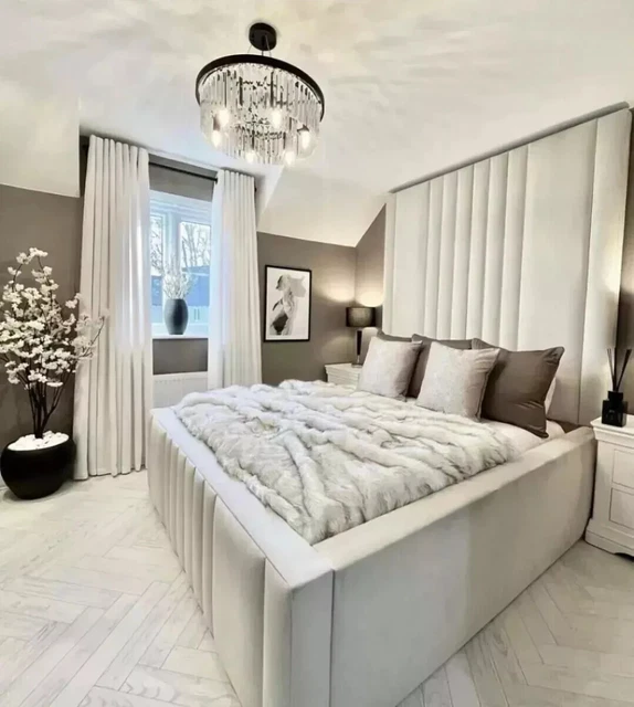 LUXURY HIGH HEADBOARD Velvet Upholstered Bed Frame All Sizes Available