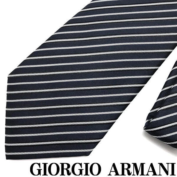 Giorgio Armani Tie Brand Silk Stripe Black Width Of The Tip 8cm a609