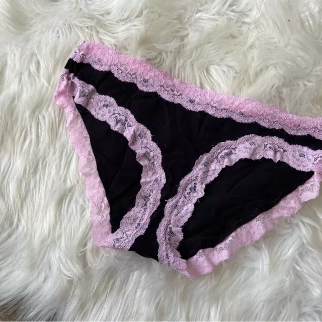 Flirtitude Black and Baby Pink Lace Trim Bikini Cut Panties