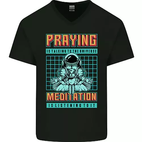 Preghiera E Meditazione Spazio Universo Yoga Uomo Scollo A V Cotone T-Shirt