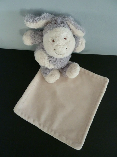 ref 2 - DOUDOU PELUCHE ANE MOUCHOIR MARIONNETTE ECRU GRIS MARQUE ? 17cm - TTBE