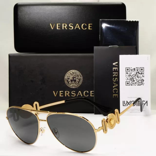 Versace Sunglasses Gold Pilot Metal Medusa Black Large MOD 2249 1002/87