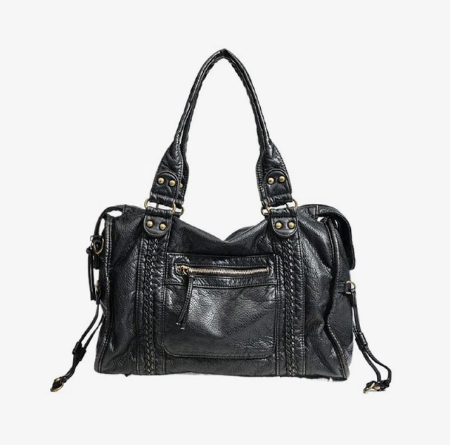Petit Sac à Main Bandoulière Vintage En Cuir Noir - Occasion Très Bon état