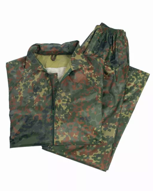 Regenanzug Hose + Jacke Regenkombi Gr. XXL Regenkombi Nässeschutz BW Flecktarn