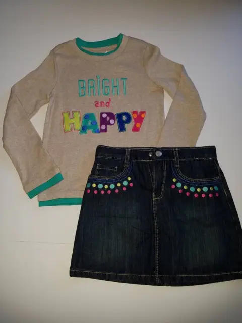 NWOT Gymboree Color Happy Bright And Happy Top Shirt Denim Skirt  Polka Dot 7
