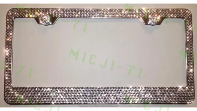 6 Rows Clear Diamond color Bling License Metal Frame Holder W Swarovski Crystals