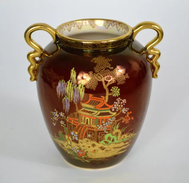 Carlton Ware Rouge Royale Hand Painted Art Deco Pagoda Vase 5" Tall