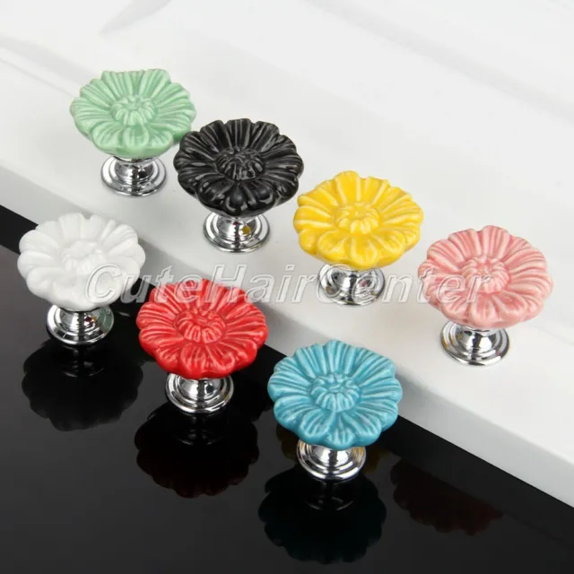 Fashion Ceramic Alloy Flower Pull Handles Knobs For Cabinet Cupboard Drawer Door