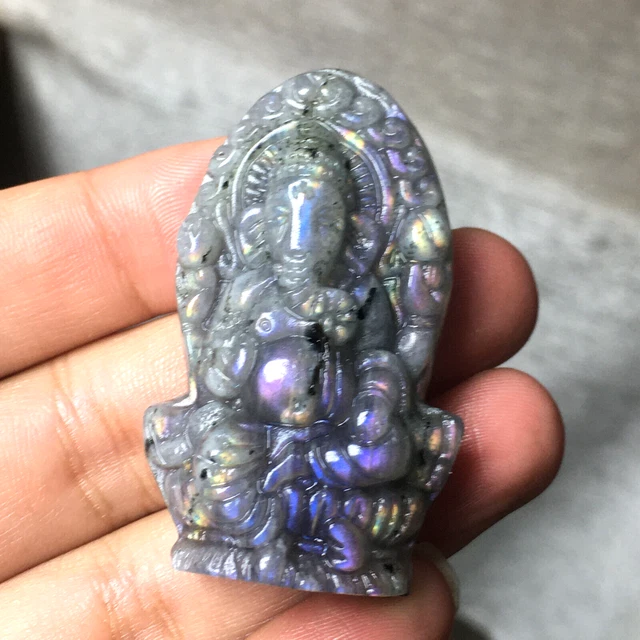 1PC Natural Carved Labradorite Ganesha Quartz Skull Crystal Reiki Healing