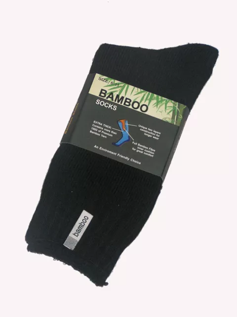 6 Prs Mens Sz 6-11 Black 92% Bamboo Cushion Foot Extra Thick Socks