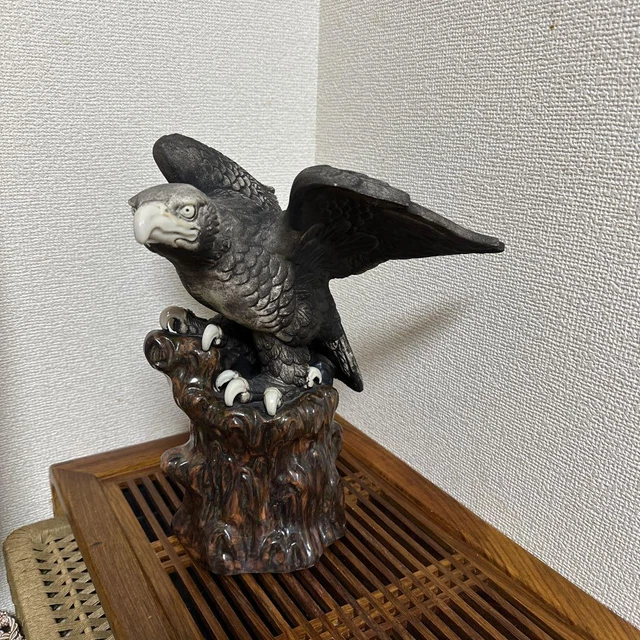 HAWK EAGLE BIRD KUTANI Ware Pottery Statue 12 inch Japan Antique Figurine Figure