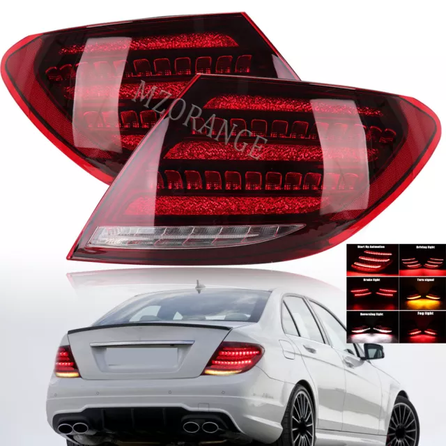 Red 2pcs LED Tail Lights Brake For Mercedes Benz W204 C200 C250 C300 2007-2014