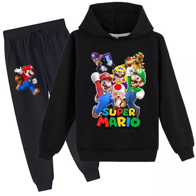 Set tute casual per bambini ragazzi ragazze Super Mario stampa set felpe con cappuccio abiti Regno Unito