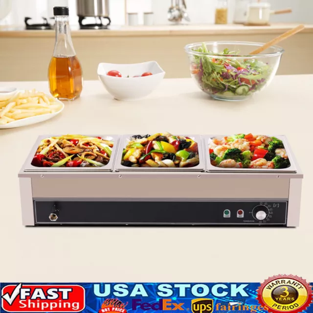 3-Pan Commercial Electric Food Warmer Steam Table Buffet Bain Marie Countertop