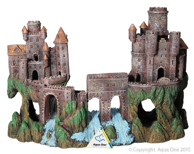 2pc Aqua One Large Medieval Castle with River  Aquarium Fish Tank Resin Ornament