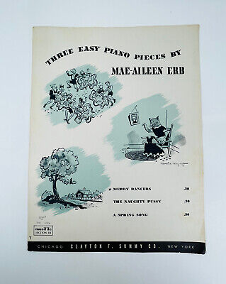 Vintage 1946 Sheet Music Three Easy Piano Pieces Mae Allen Erb