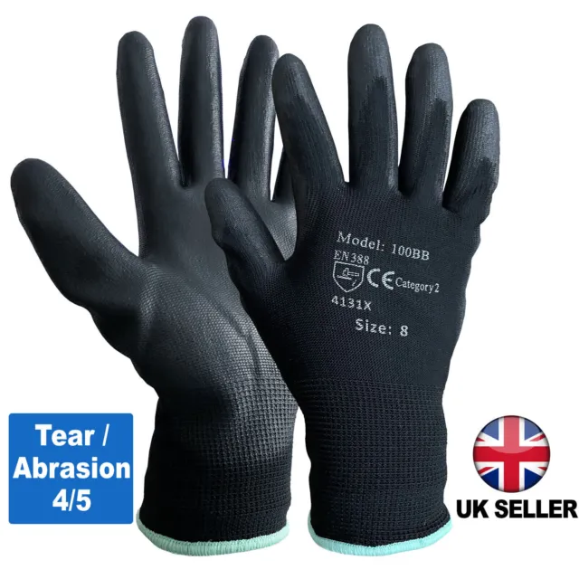24 Pairs Black Coated Work Gloves for Builders Construction Garden Mens Safety