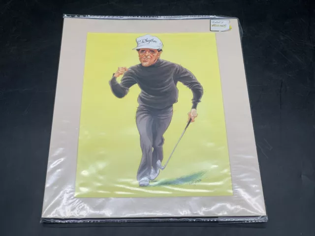 Vintage Gary Player  Cartoon Print Sketch Mounted Golf Golfer