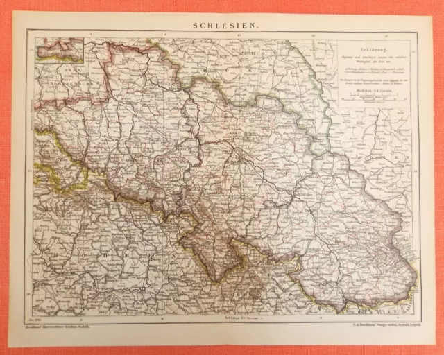 SCHLESIEN  Lignitz  Brieg  Goldberg Hirschberg  Breslau Landkarte von 1903