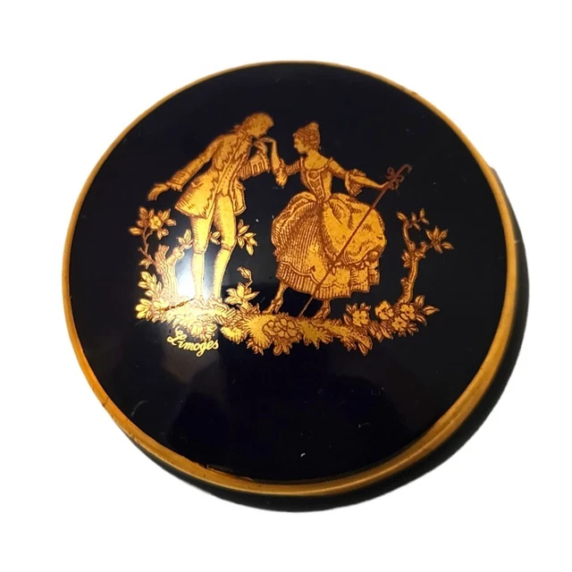 Vintage Limoges France d'Art R P Porcelain Pill Trinket Box Cobalt 22K Courting