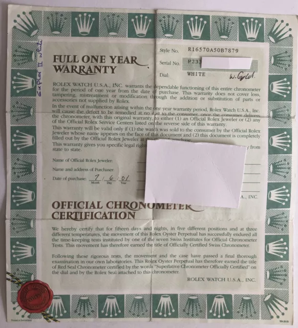 Garanzia rolex deals cartacea