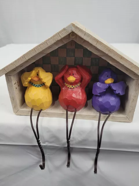 Russ See no Evil/ Speak no Evil/ Hear no Evil 3 Sitting Birds with Wire Hooks