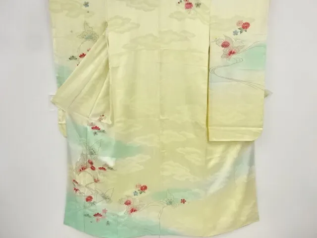 86021# Japanese Kimono / Antique Furisode / Embroidery / Shochikubai & Butte