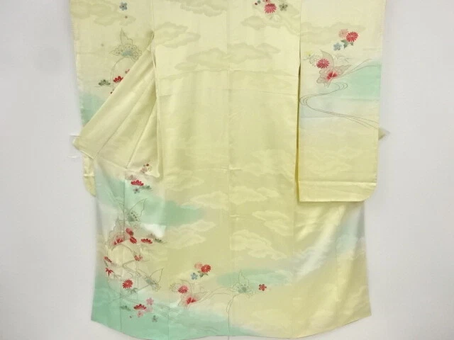 86021# Japanese Kimono / Antique Furisode / Embroidery / Shochikubai & Butte