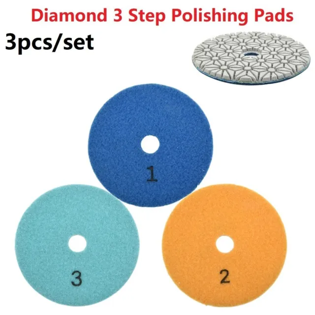 3 Pcs/Set Diamond Polishing Pads 4 Inch Wet/Dry Granite Stone Concrete Marble