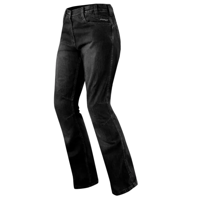 Jeans Damen Denim CE Knie Protektoren Motorrad Biker Pants Hose Schwarz