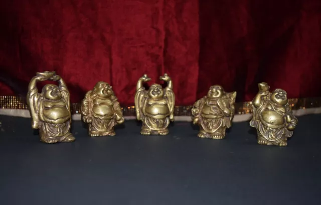 Brass Laughing Buddha Sculpture Set Of 05 Pieces 2.5'' Inches Statues EK524