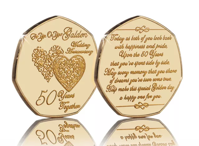 50th GOLDEN WEDDING ANNIVERSARY 24ct Gold Commemorative. Gift/Present 50 Fifty