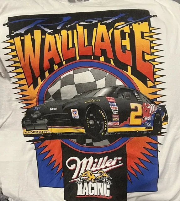 Vintage Rusty Wallace 90’ Mens 3XL Miller Nascar Racing Big Graphic AOP T Shirt