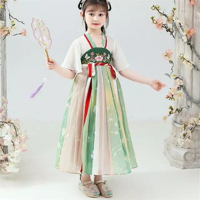Niño Niño Niña Lindo Vestido Chino Transparente Floral Bordado Hanfu Tang Traje Hada