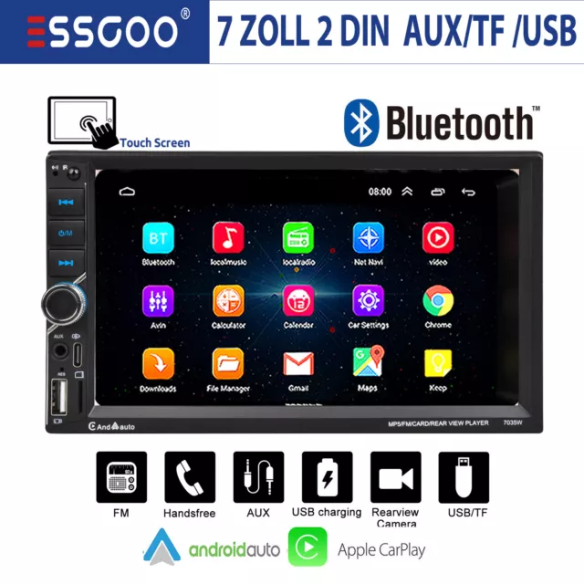 7 Zoll Doppel 2 DIN Autoradio Funk Apple Carplay Android Auto USB Bluetooth AUX