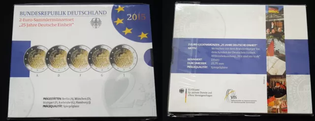 Deutschland 2 Euro ADFGJ 2015 Offizieller Blister mit 2 Euro 25 Jahre Deut 82014