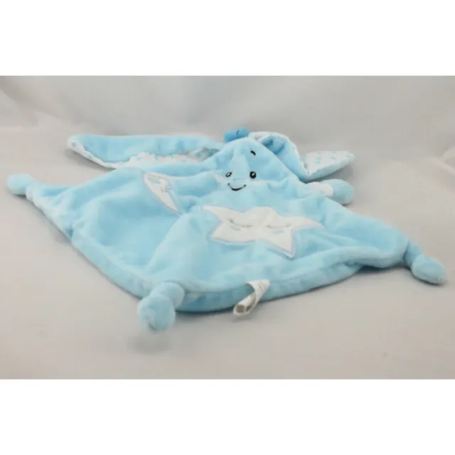 Doudou plat lapin bleu blanc étoiles lune AUCHAN - 20708