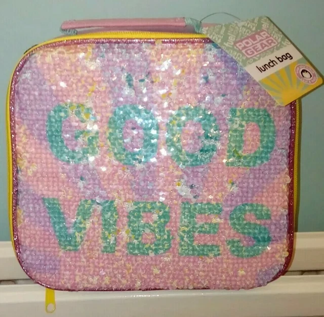 Nueva bolsa de almuerzo Polar Gear Good Vibes 2 vías lentejuelas regreso a la escuela - mezcla rosa
