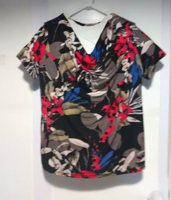 Jaclyn Smith Black Background Floral Short Sleeved Blouse Size 1X